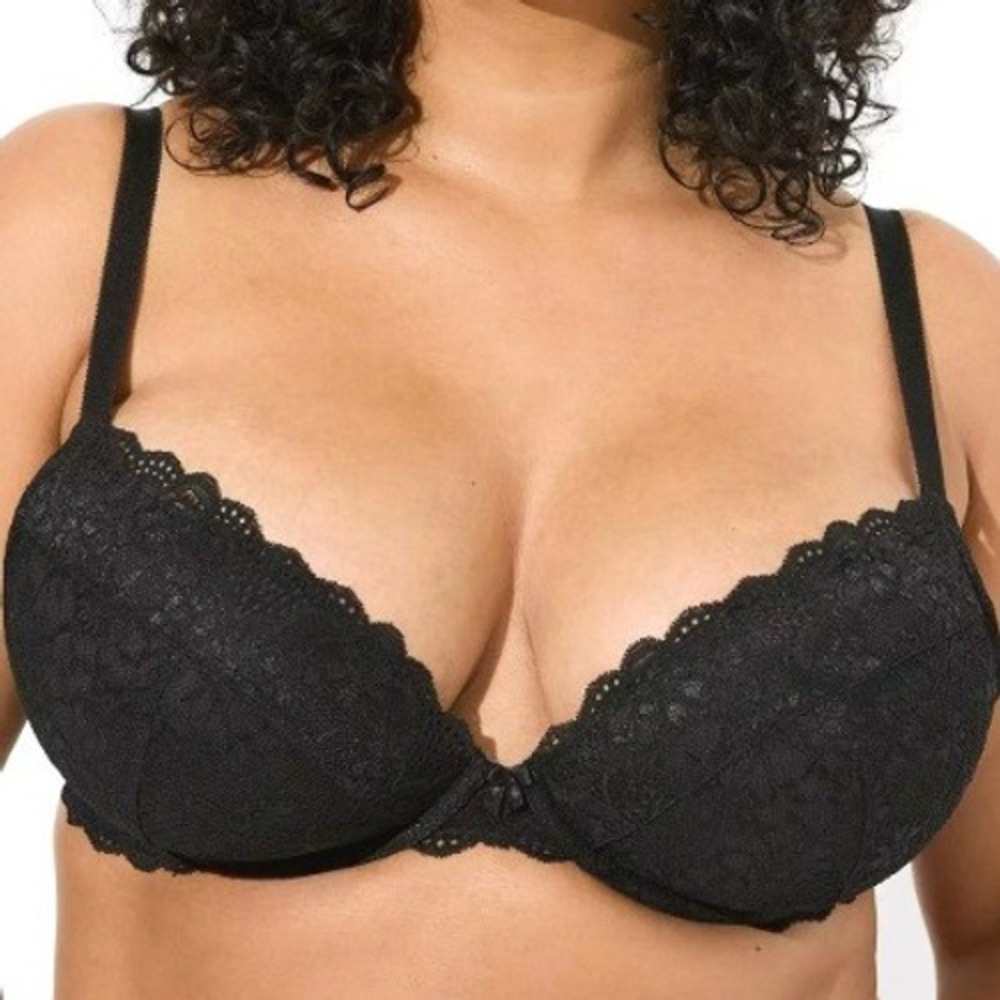 TORRID NWT Women's 50C Black Floral XO Plunge Push-Up Lace Bra Underwire Padded